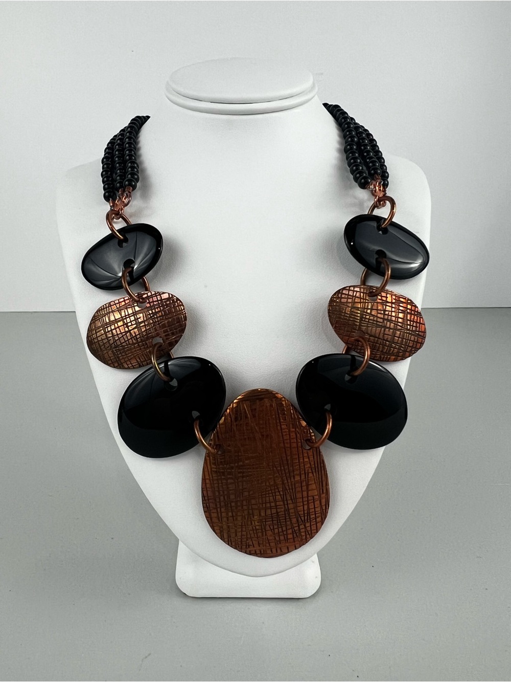 Jay King DTR Flame Painted Copper Natural Black Stone Necklace 25-28"